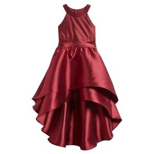 Love‎ Nickie Lew Girls Mikado Burgundy Tiered High-low Sleeveless Party Dress 7